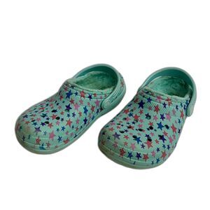 Crocs Youth Girls lined blue with stars clogs shoes size 12 C